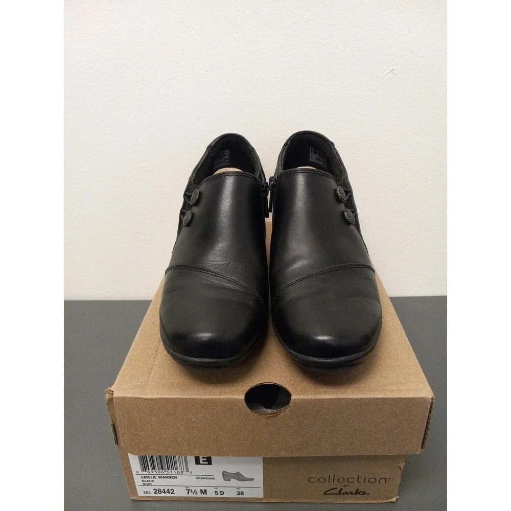 Clarks Women's Shoes Size 7.5 Black Emslie Warren Leather Ankle Booties Side Zip - Picture 3 of 8